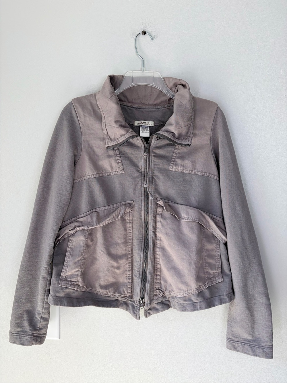 Prairie Underground Taupe Gray Organic Cotton The Hunter Full Zip Utility Jacket